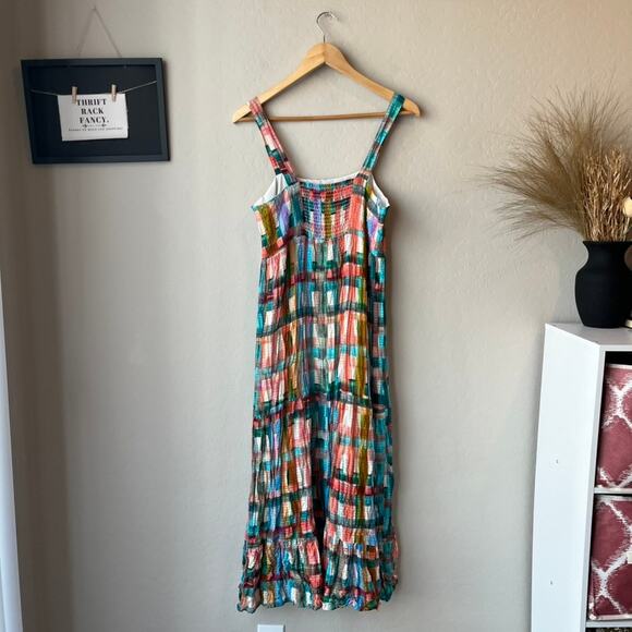 Marie Oliver Petra Multicolor Plaid Sleeveless Square Neck Flounce Midi Dress S - Picture 7 of 9